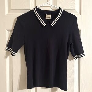 BALDWIN Kansas City Knit Top Navy Blue Striped Collar Size Small